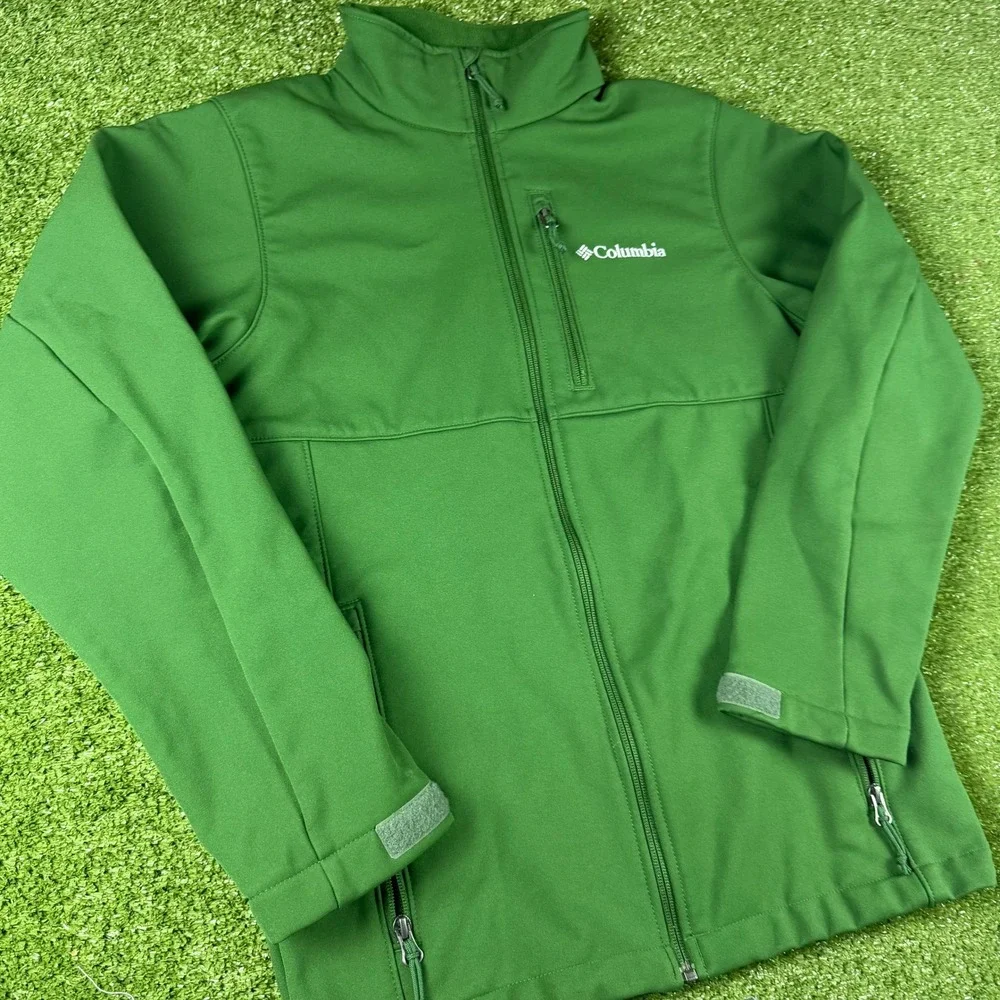 Columbia Mens Green Softshell Full Zip Fleece Lined Jacket Small Outdoor Coat